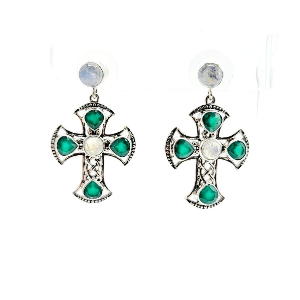 Nicky Butler Celtic Cross Gemstone Designer Earrings .925 Sterling Silver - Picture 4 of 4